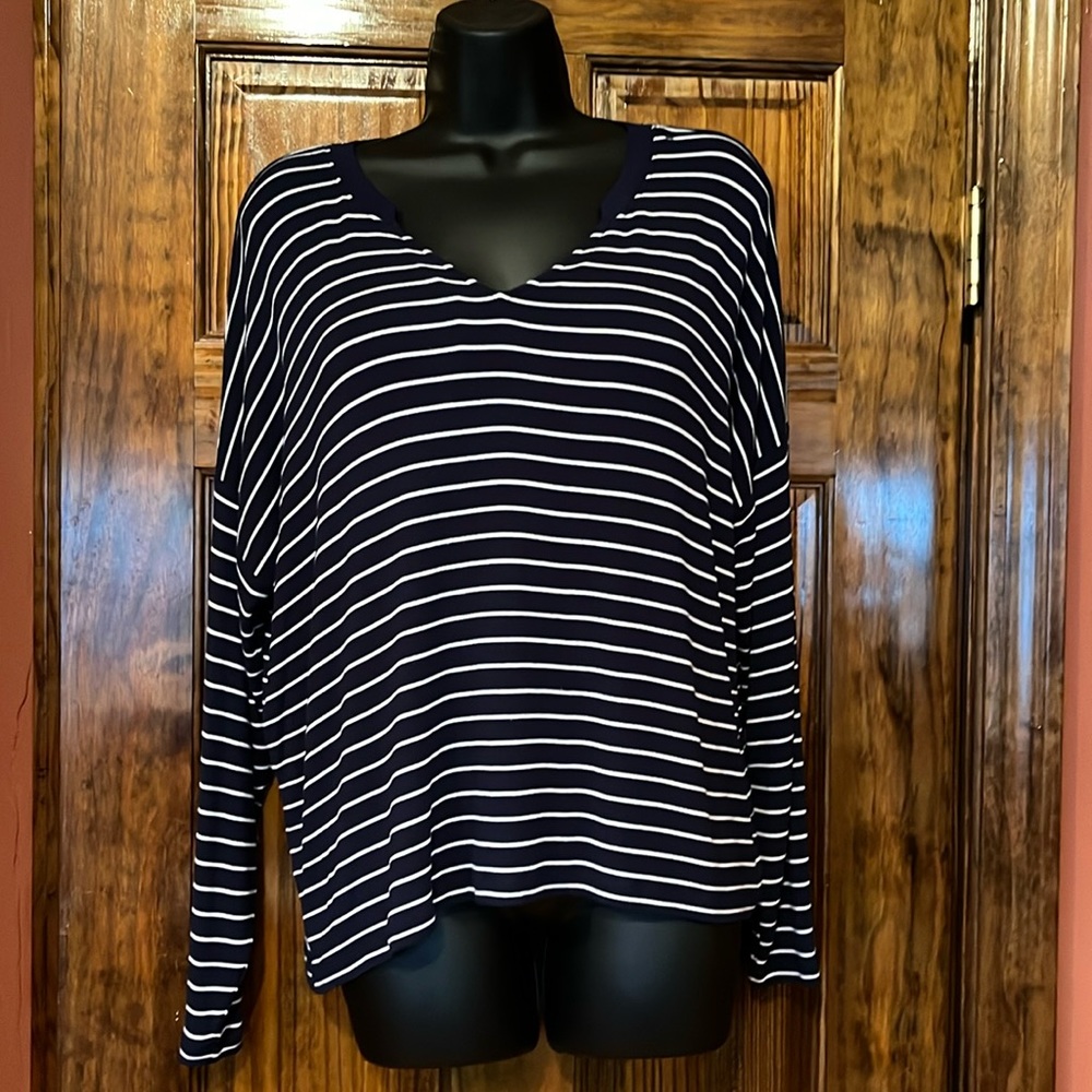Cabi Navy & White Striped Long Sleeve